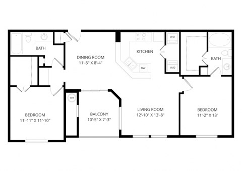 Floor plan for 2 beds, 2 baths, 1090 sqft